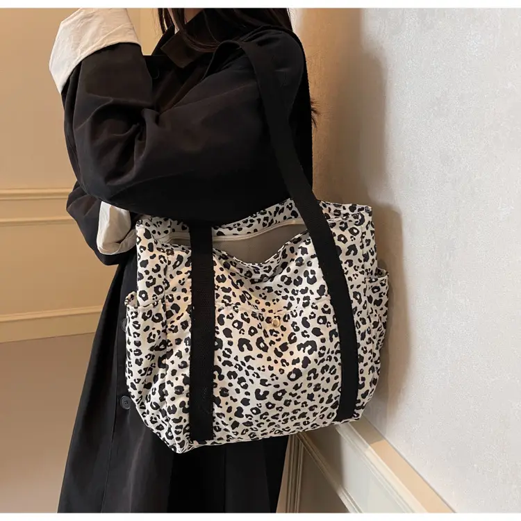 Leopard Print Canvas Tote Bag Women Large Capacity 2024 - Image 5