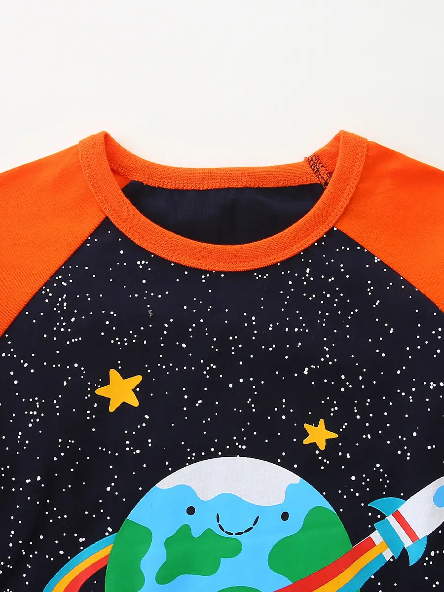 Children's Planet Print Long Sleeve T-Shirt Orange Black