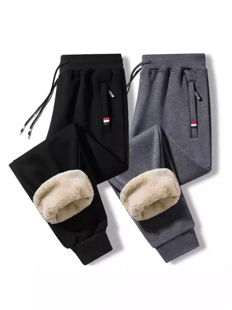 Men Fleece Sweatpants Grey Warm Winter Casual Pants