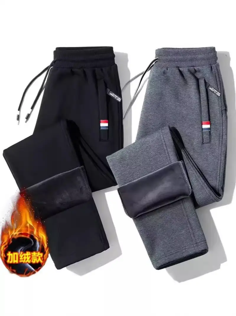 Men Fleece Sweatpants Grey Warm Winter Casual Pants
