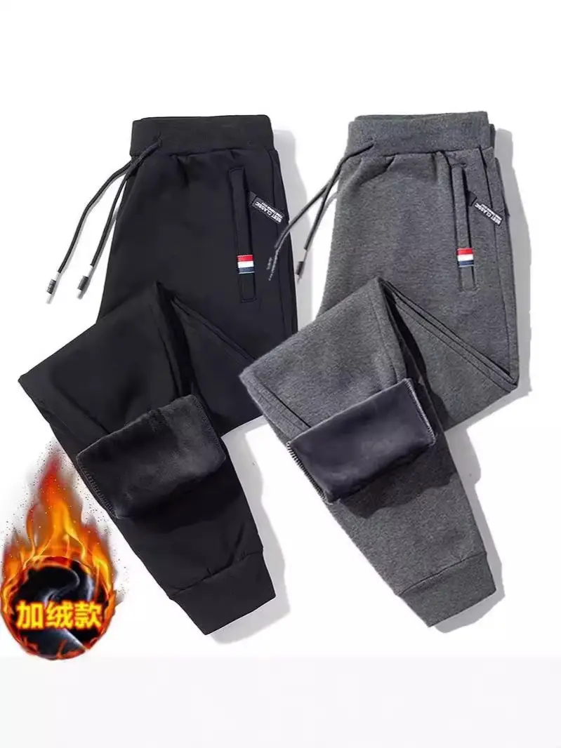 Men Fleece Sweatpants Grey Warm Winter Casual Pants