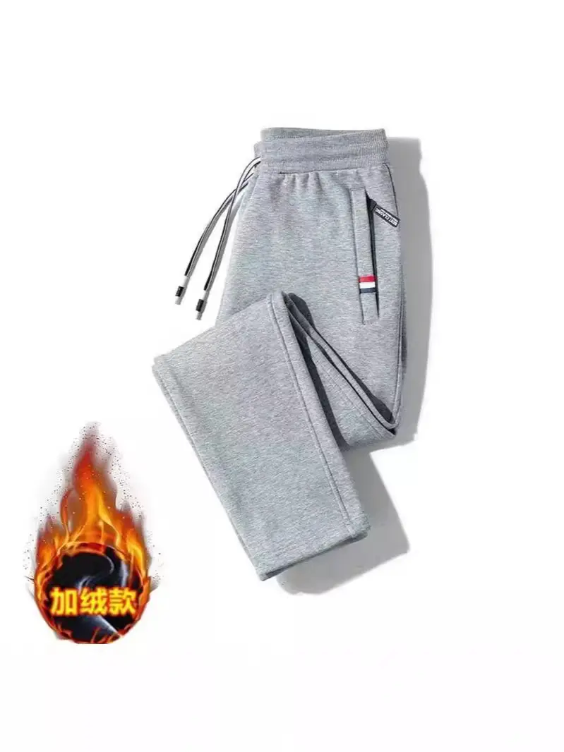 Men Fleece Sweatpants Grey Warm Winter Casual Pants
