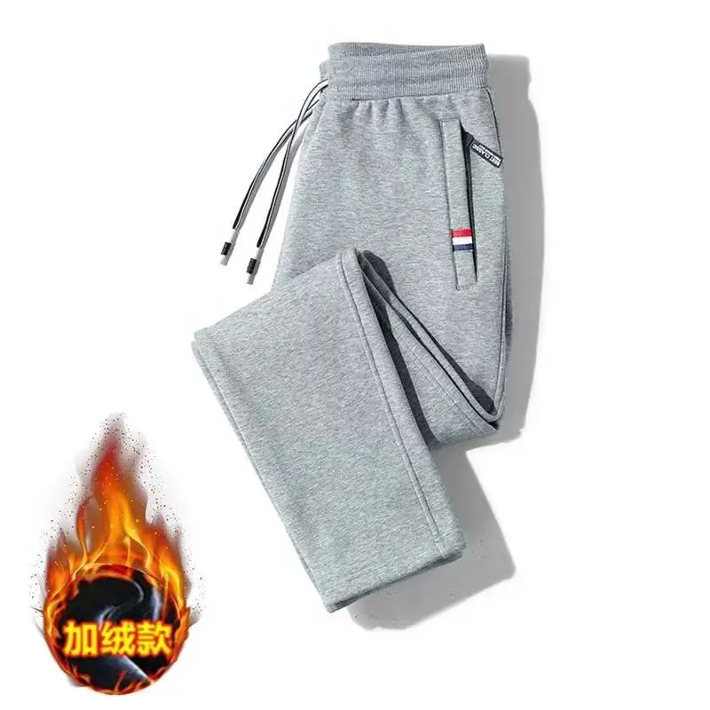 Men Fleece Sweatpants Grey Warm Winter Casual Pants