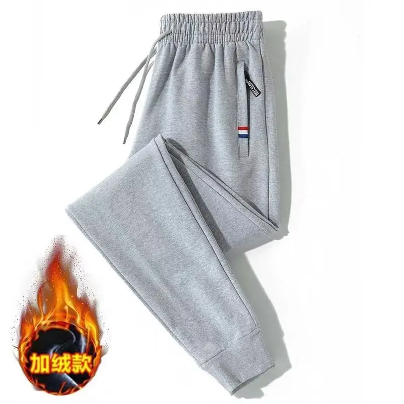 Men Fleece Sweatpants Grey Warm Winter Casual Pants
