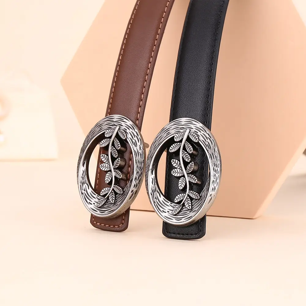 Women's Leather Belt with Matte Silver Buckle 100cm - Image 8