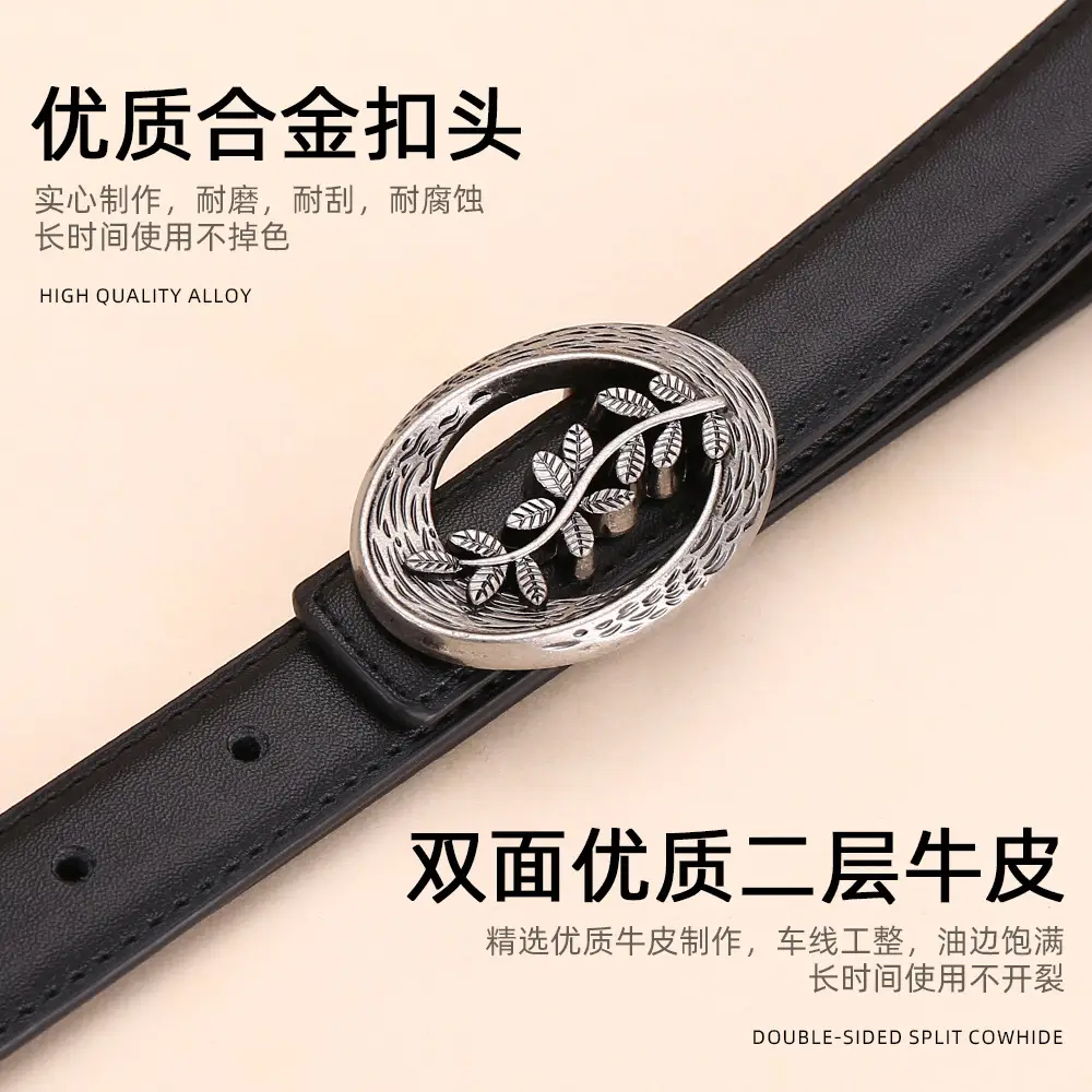 Women's Leather Belt with Matte Silver Buckle 100cm - Image 9