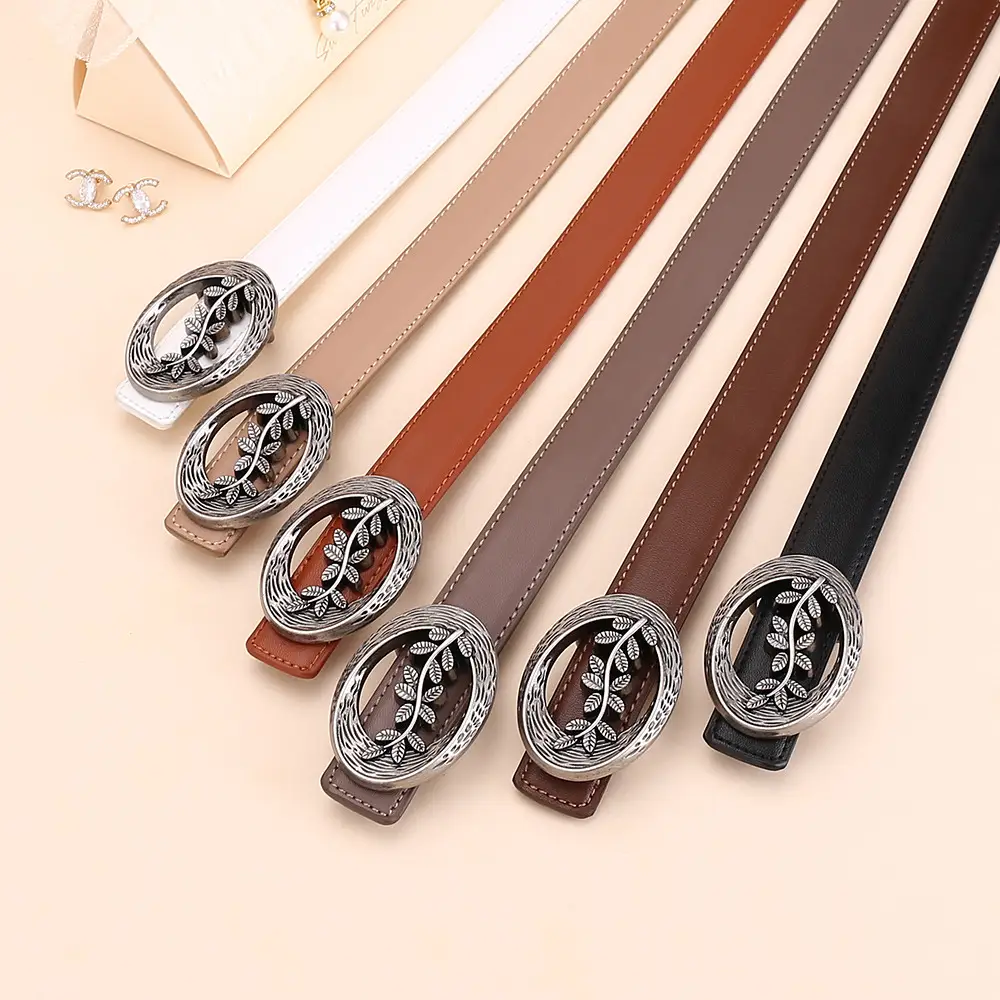 Women's Leather Belt with Matte Silver Buckle 100cm - Image 10