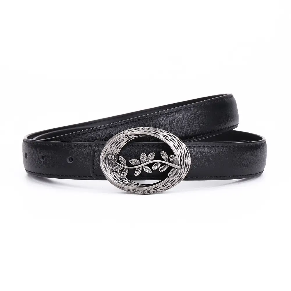 Women's Leather Belt with Matte Silver Buckle 100cm - Image 11