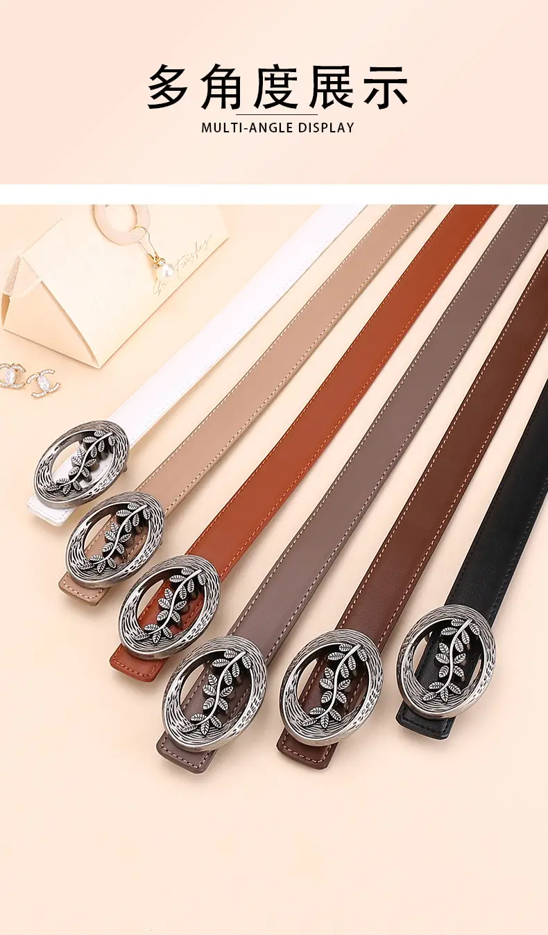 Women's Leather Belt with Matte Silver Buckle 100cm — feature 11
