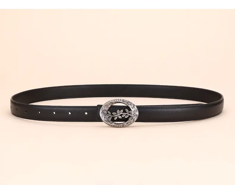 Women's Leather Belt with Matte Silver Buckle 100cm — feature 13