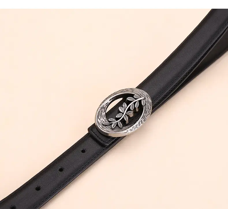 Women's Leather Belt with Matte Silver Buckle 100cm — feature 14