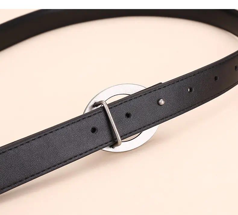 Women's Leather Belt with Matte Silver Buckle 100cm — feature 15