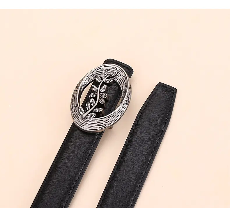 Women's Leather Belt with Matte Silver Buckle 100cm — feature 16