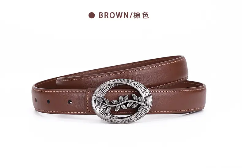 Women's Leather Belt with Matte Silver Buckle 100cm — feature 18