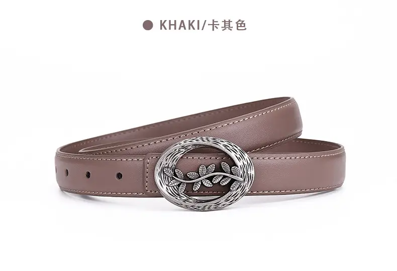 Women's Leather Belt with Matte Silver Buckle 100cm — feature 19