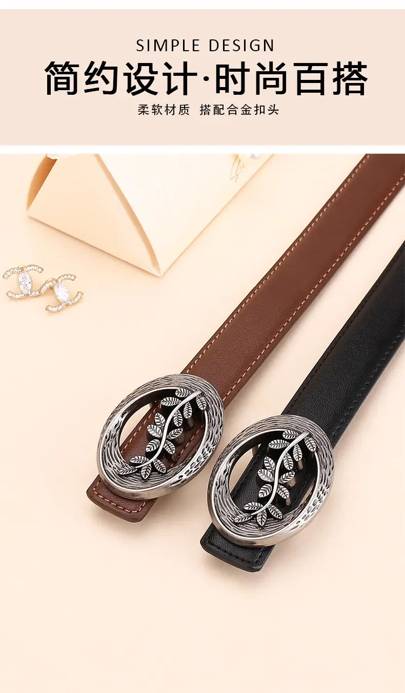 Women's Leather Belt with Matte Silver Buckle 100cm — feature 2