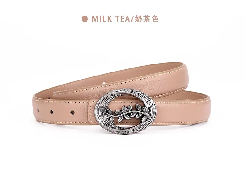 Women's Leather Belt with Matte Silver Buckle 100cm — feature 20