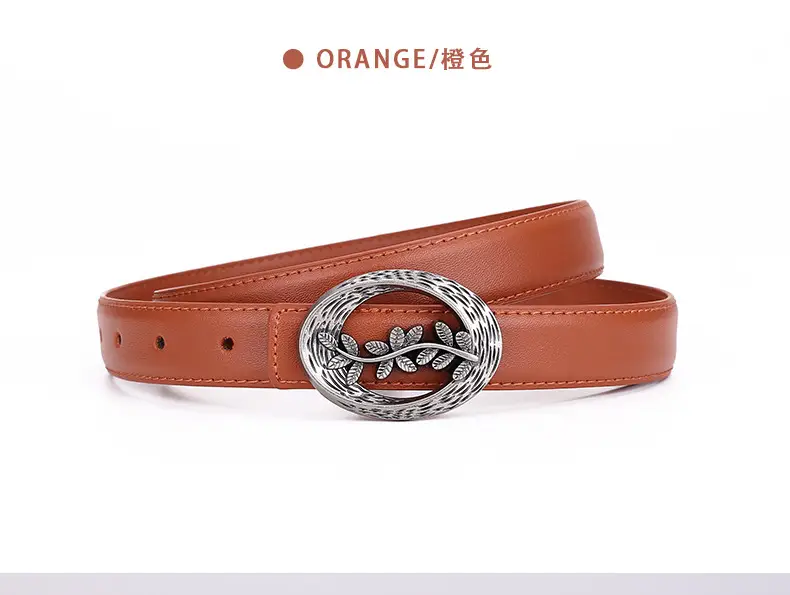 Women's Leather Belt with Matte Silver Buckle 100cm — feature 21