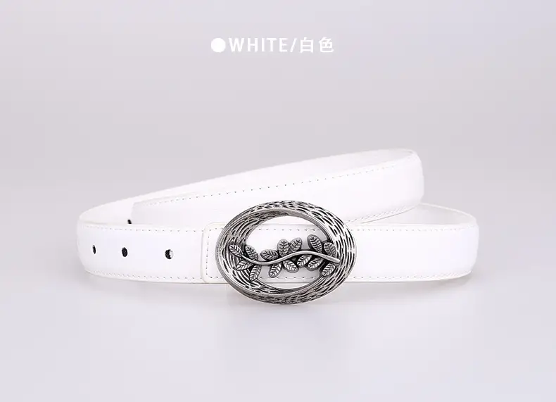 Women's Leather Belt with Matte Silver Buckle 100cm — feature 22