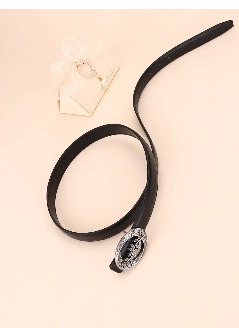 Women's Leather Belt with Matte Silver Buckle 100cm — feature 23