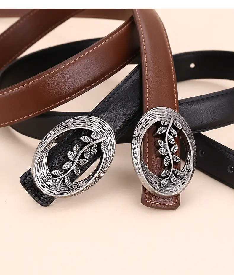 Women's Leather Belt with Matte Silver Buckle 100cm — feature 24
