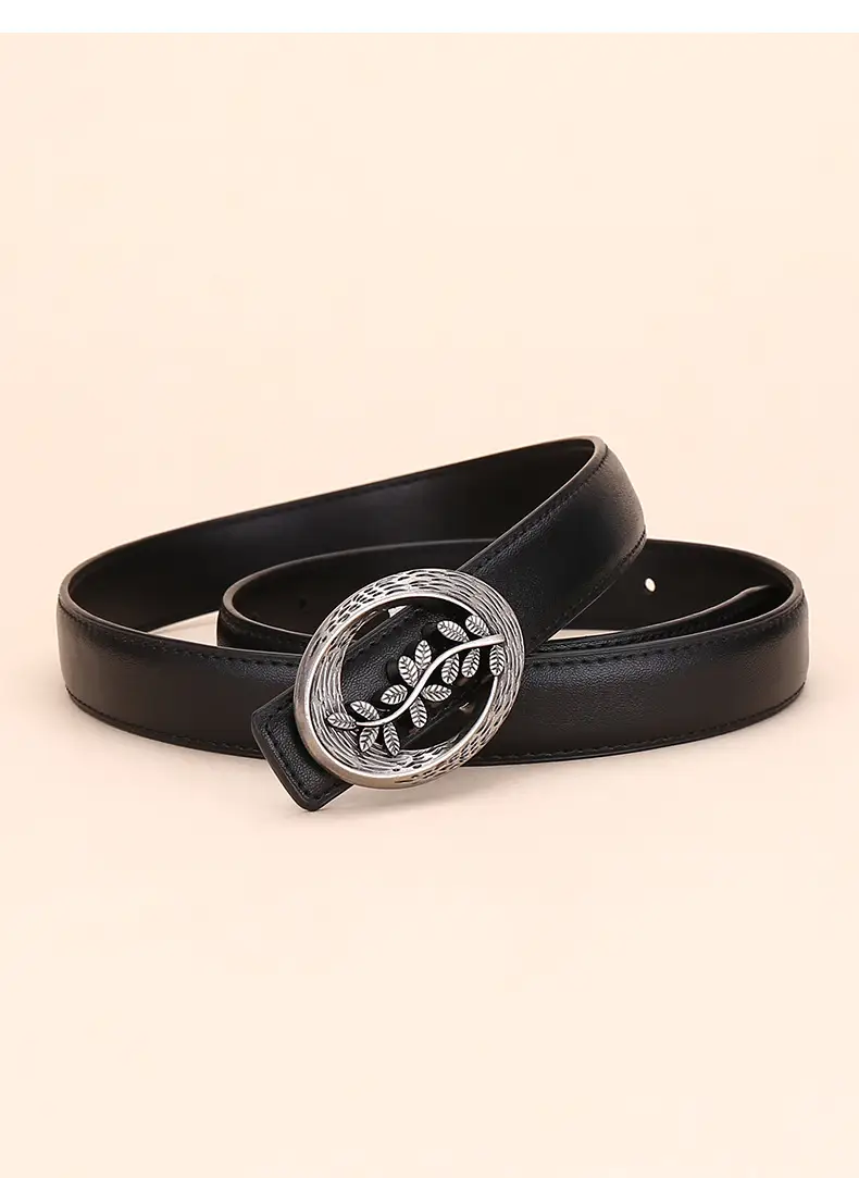 Women's Leather Belt with Matte Silver Buckle 100cm — feature 25