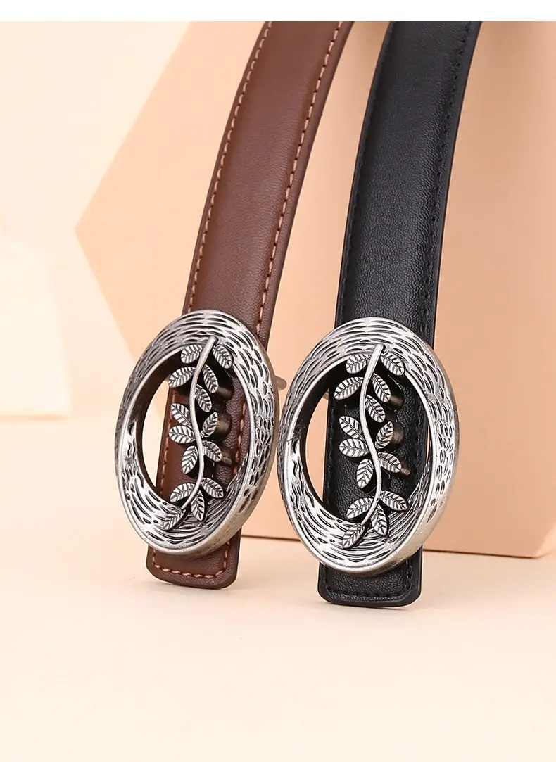 Women's Leather Belt with Matte Silver Buckle 100cm — feature 26