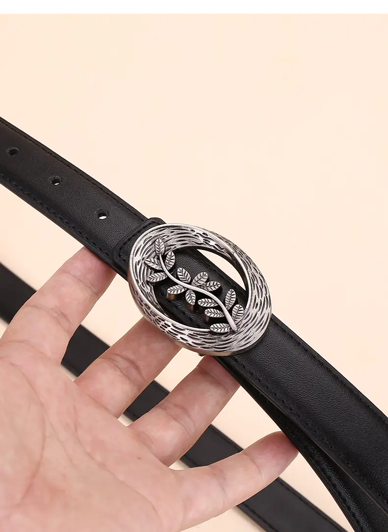 Women's Leather Belt with Matte Silver Buckle 100cm — feature 27