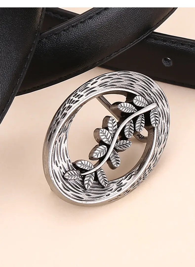 Women's Leather Belt with Matte Silver Buckle 100cm — feature 28