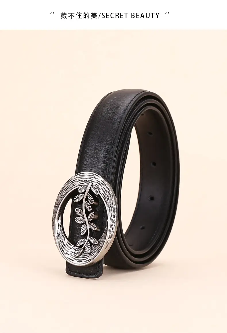 Women's Leather Belt with Matte Silver Buckle 100cm — feature 3