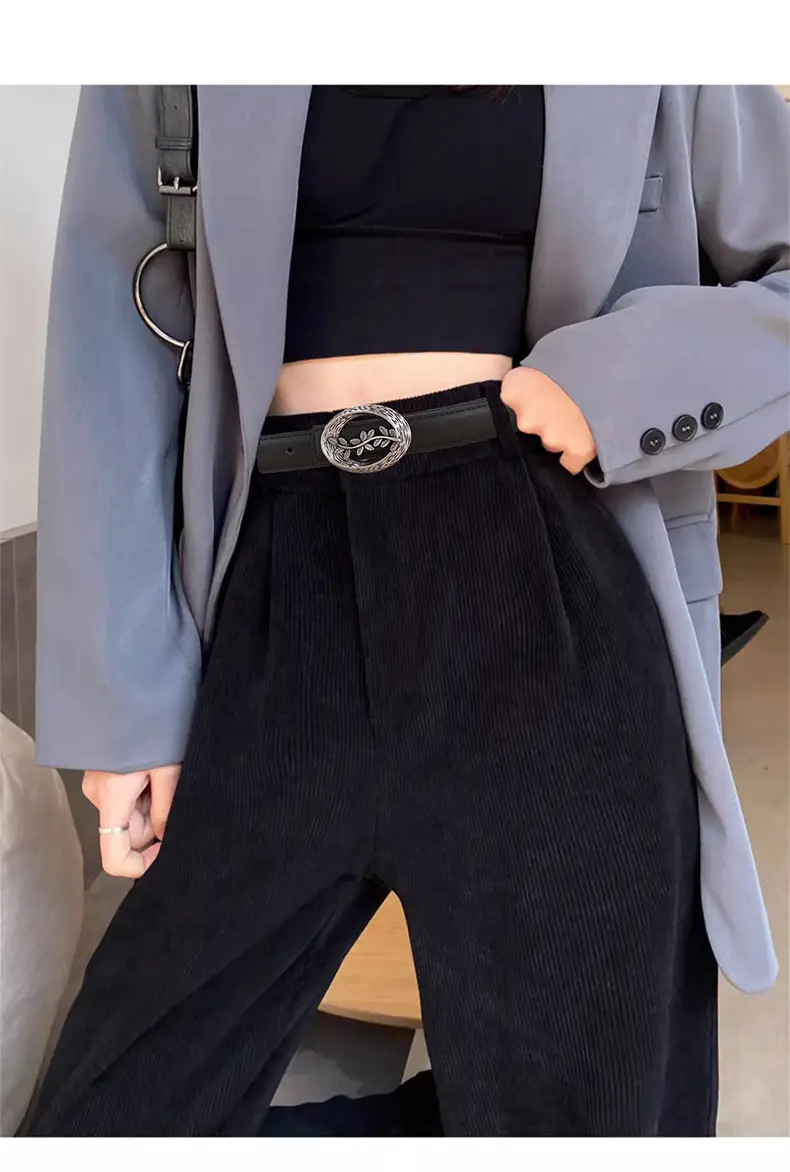 Women's Leather Belt with Matte Silver Buckle 100cm — feature 6