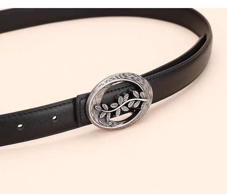 Women's Leather Belt with Matte Silver Buckle 100cm — feature 9