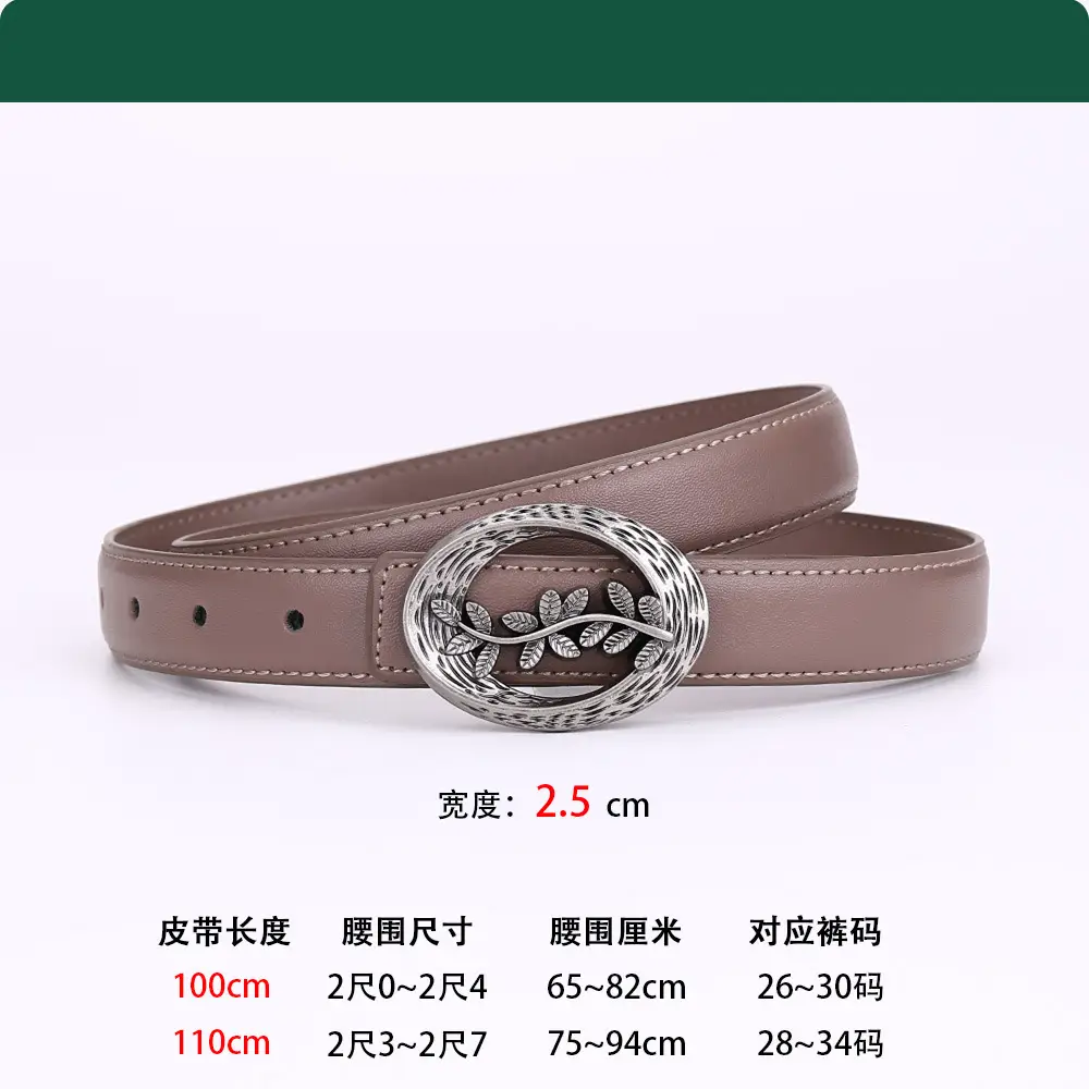 Women's Leather Belt with Matte Silver Buckle 100cm - Image 3
