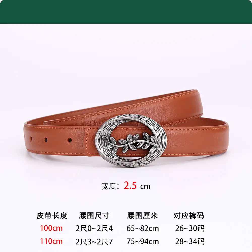 Women's Leather Belt with Matte Silver Buckle 100cm - Image 5
