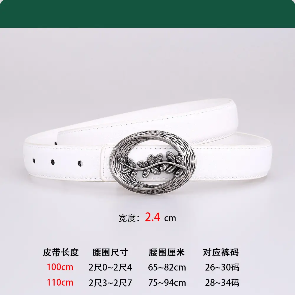 Women's Leather Belt with Matte Silver Buckle 100cm - Image 6