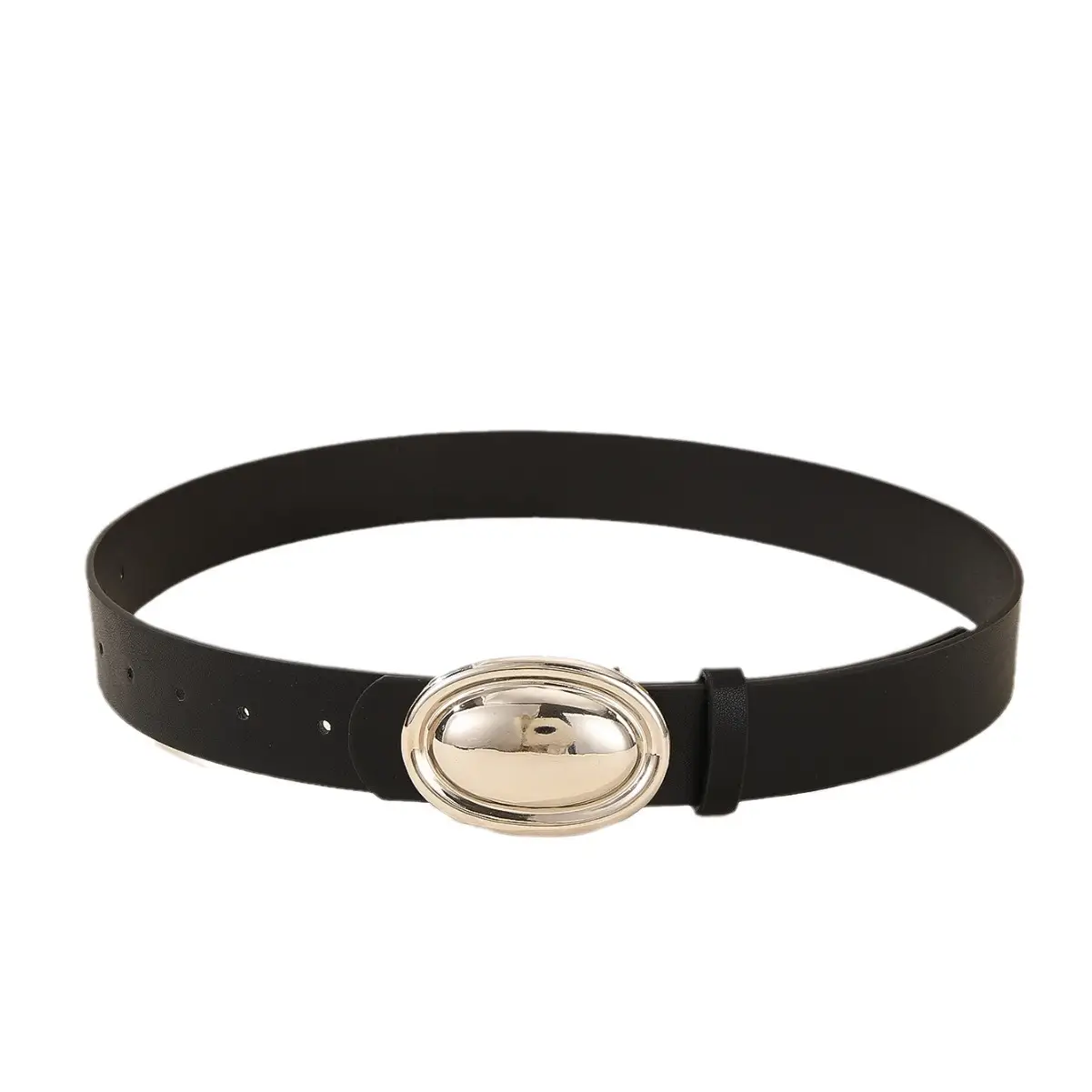 Women's Black Leather Belt with Silver Buckle - Image 5