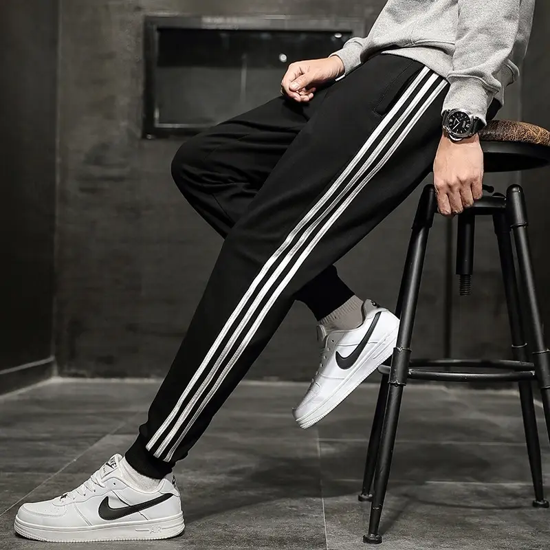 Men's Black Three-Bar Sweatpants Spring Autumn Loose Fit - Image 4