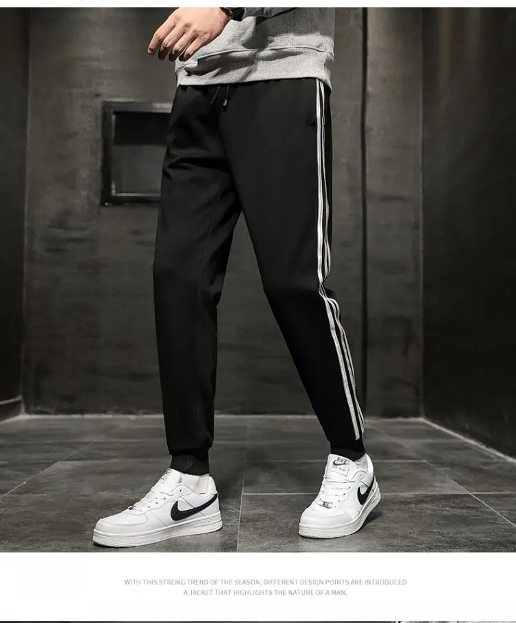 Men's Black Three-Bar Sweatpants Spring Autumn Loose Fit — feature 13