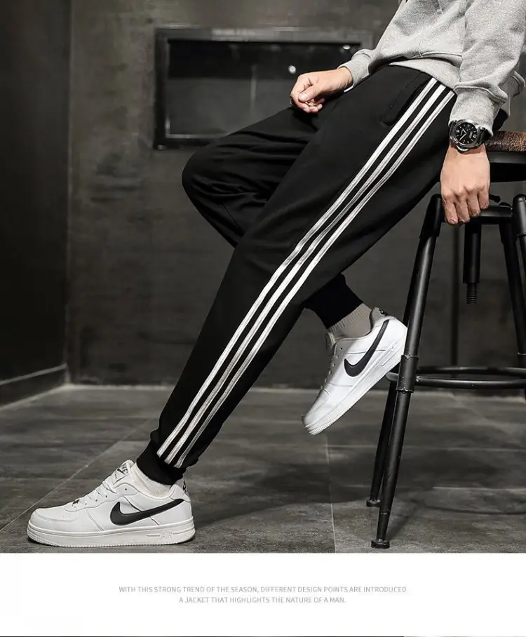 Men's Black Three-Bar Sweatpants Spring Autumn Loose Fit — feature 14