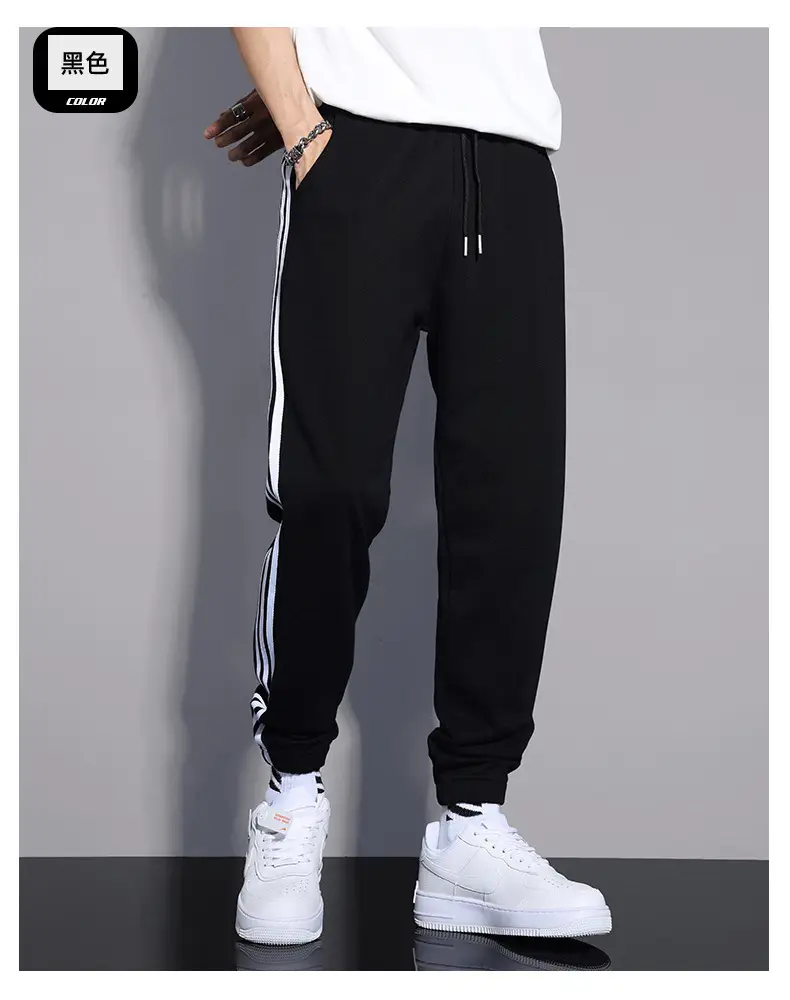 Men's Black Three-Bar Sweatpants Spring Autumn Loose Fit — feature 6