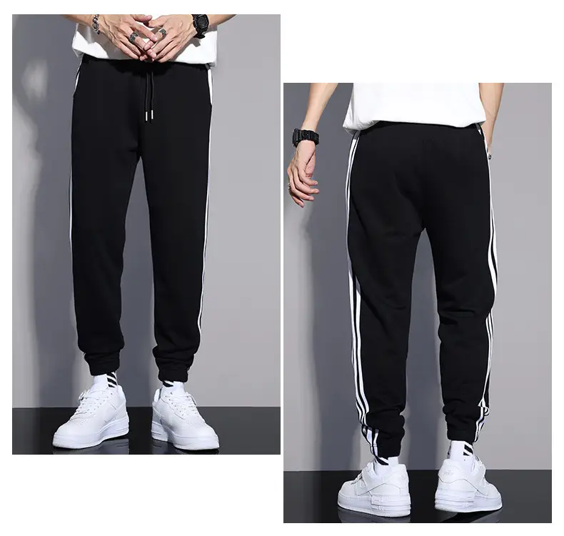 Men's Black Three-Bar Sweatpants Spring Autumn Loose Fit — feature 7