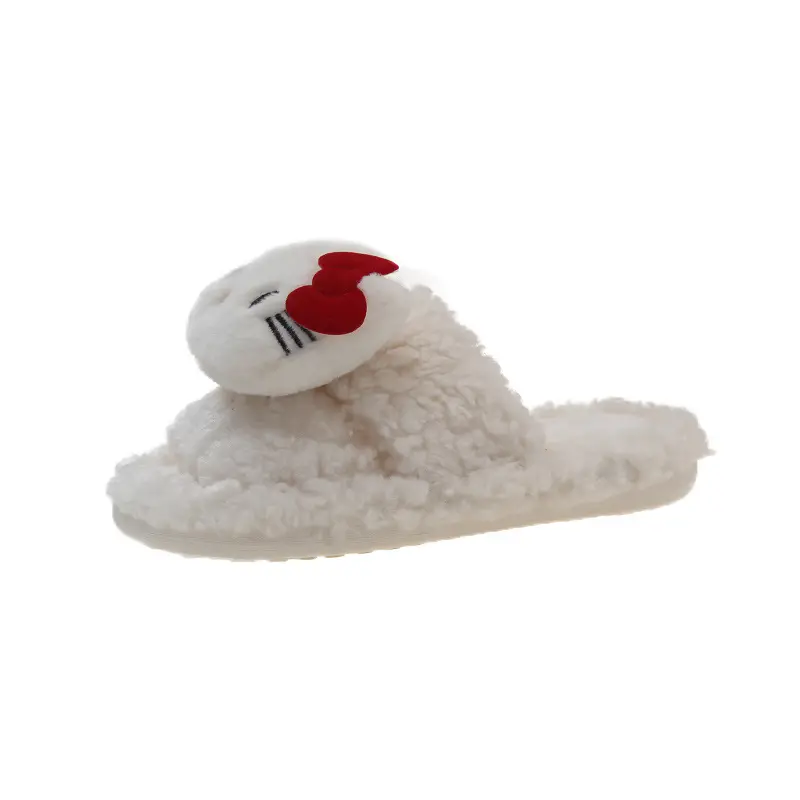 Sweet and Popular Kitten and Cat Doll Furry Slippers for Women That Can Be Worn Outside in Autumn and Winter, Half-Slip Thick-Soled Warm Cotton Slippers