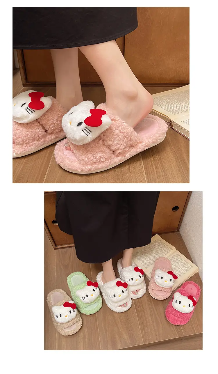 Sweet and Popular Kitten and Cat Doll Furry Slippers for Women That Can Be Worn Outside in Autumn and Winter, Half-Slip Thick-Soled Warm Cotton Slippers — feature 10