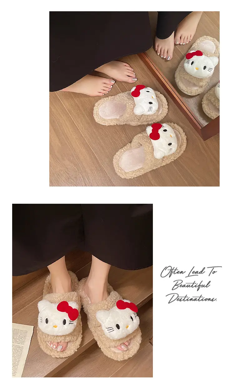 Sweet and Popular Kitten and Cat Doll Furry Slippers for Women That Can Be Worn Outside in Autumn and Winter, Half-Slip Thick-Soled Warm Cotton Slippers — feature 13
