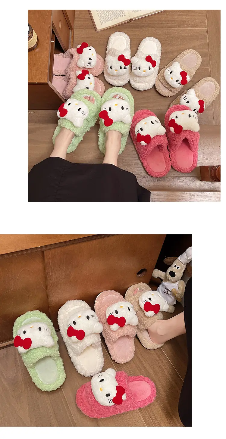 Sweet and Popular Kitten and Cat Doll Furry Slippers for Women That Can Be Worn Outside in Autumn and Winter, Half-Slip Thick-Soled Warm Cotton Slippers — feature 14