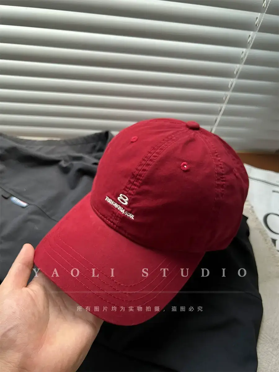 Women Red Embroidered Baseball Cap with Sunshade — feature 18