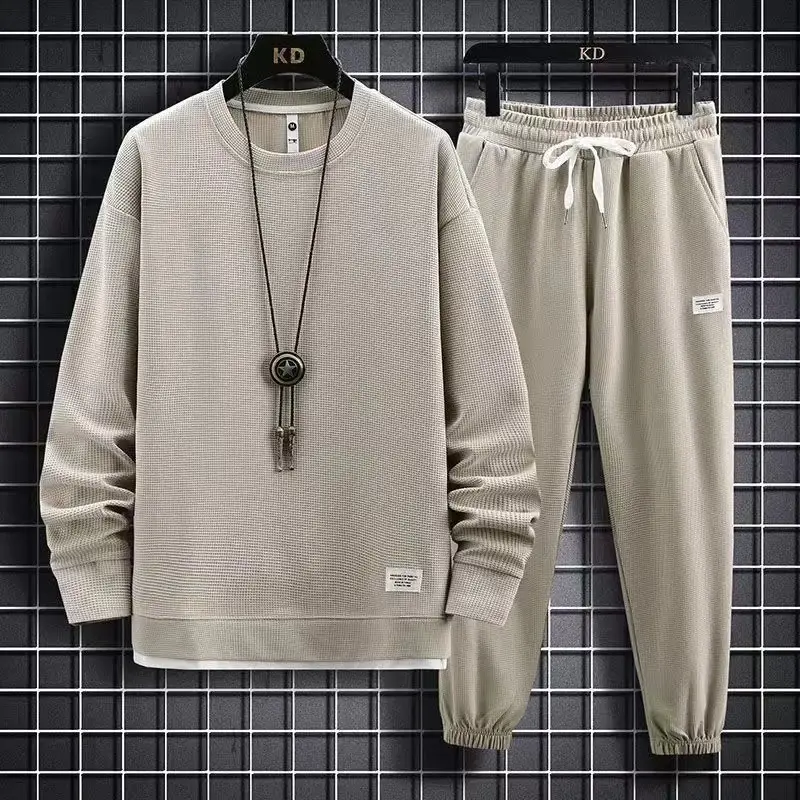 Men Black Sweatshirt Sweatpants Set Casual Sportswear