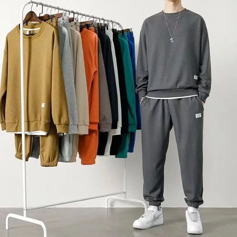 Men Black Sweatshirt Sweatpants Set Casual Sportswear — feature 1