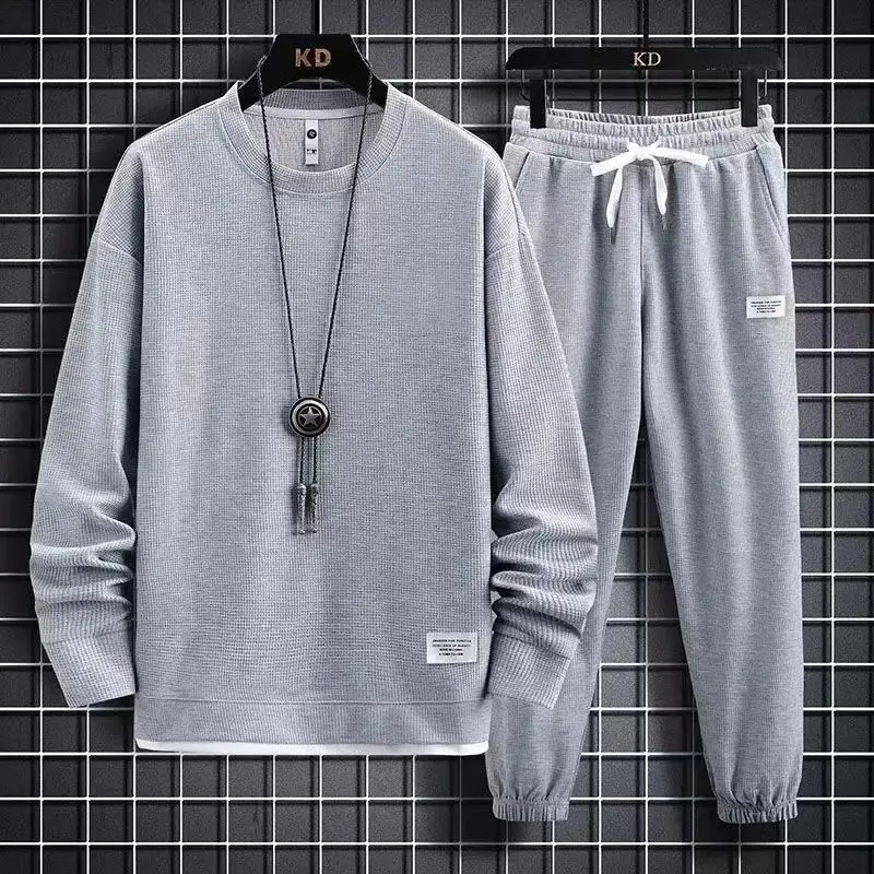 Men Black Sweatshirt Sweatpants Set Casual Sportswear