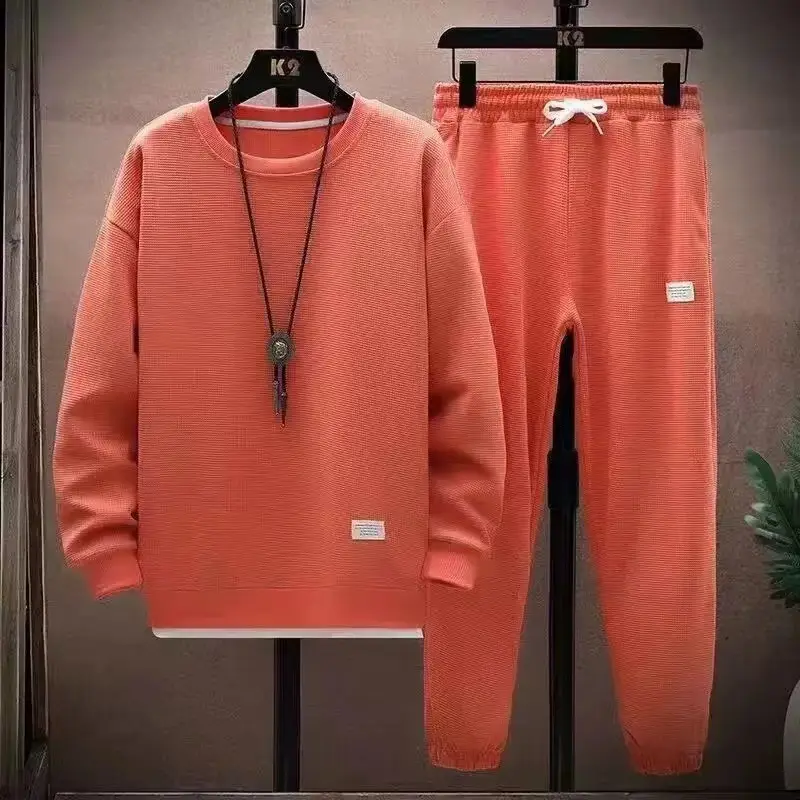 Men Black Sweatshirt Sweatpants Set Casual Sportswear